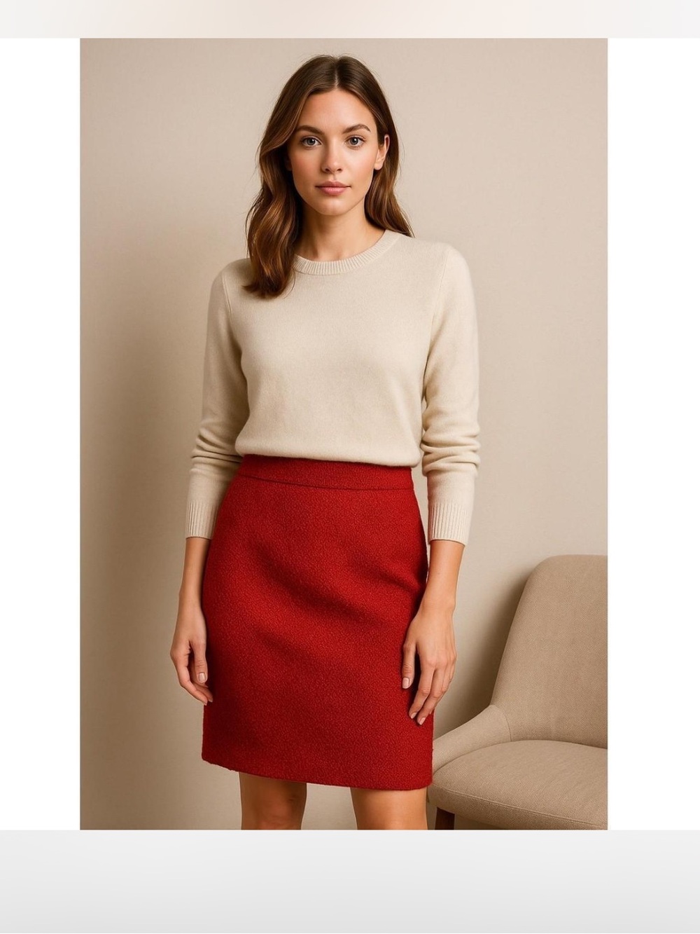 Ann Taylor sz 8 Red Wool Textured Skirt, classic preppy academia librariancore